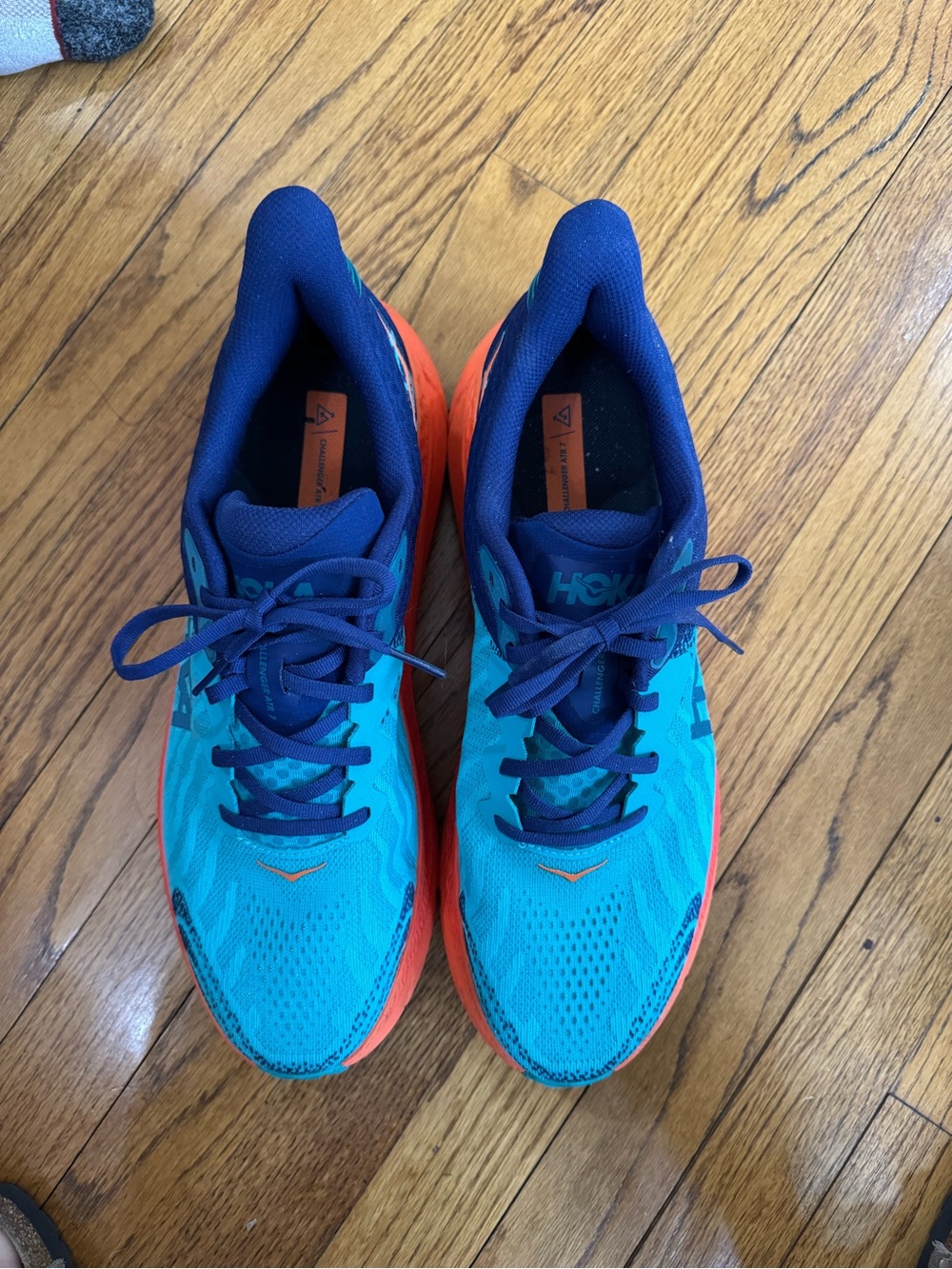 Hoka One One Teal and Orange Men's Athletic Running Shoes